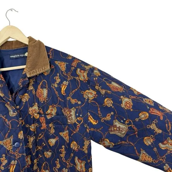 Eagle's Eye Large Jacket Equestrian Horse Button Front Blue Cotton Womens