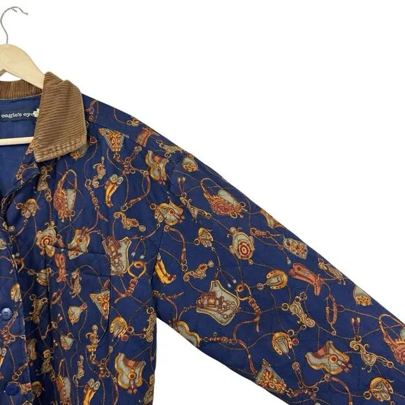 Eagle's Eye Large Jacket Equestrian Horse Button Front Blue Cotton Womens