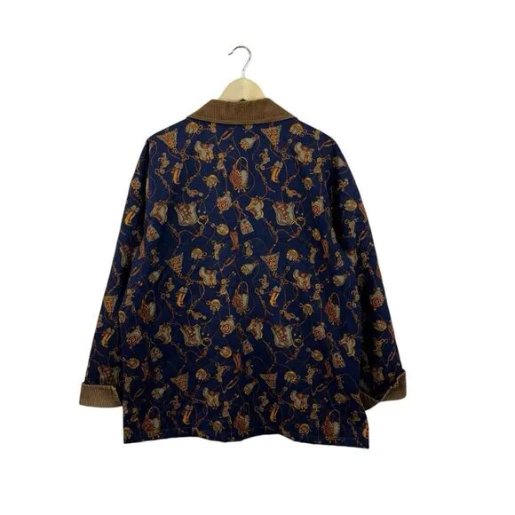 Eagle's Eye Large Jacket Equestrian Horse Button Front Blue Cotton Womens