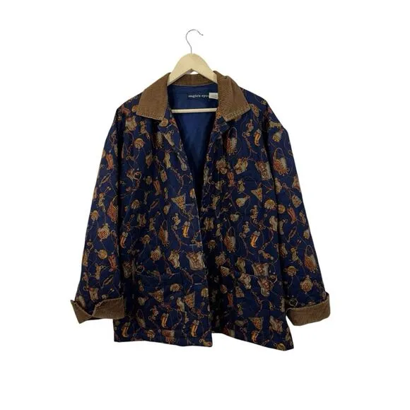 Eagle's Eye Large Jacket Equestrian Horse Button Front Blue Cotton Womens