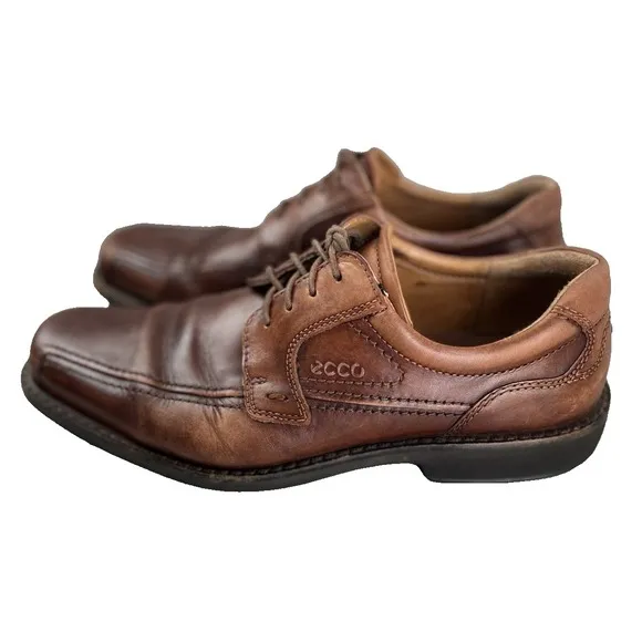 ECCO Men's Shoes EU 43/ 9/9.5 Brown Helsinki Bicycle Toe Oxford Leather Comfort