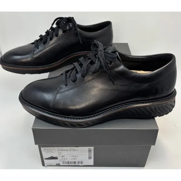 ECCO Mens Shoes Size EU 42  US 8 8.5 ST.1 Hybrid Black Leather Oxford Tie NIB