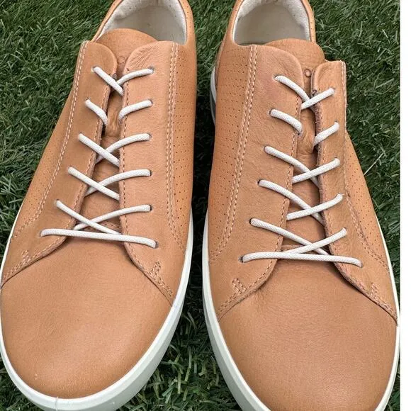 Ecco Soft 8 Genuine Leather Low Top Minimalist Sneakers Classic Tan Shoes Sz 41