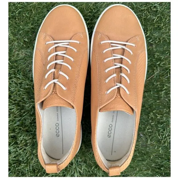 Ecco Soft 8 Genuine Leather Low Top Minimalist Sneakers Classic Tan Shoes Sz 41