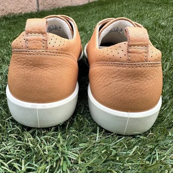 Ecco Soft 8 Genuine Leather Low Top Minimalist Sneakers Classic Tan Shoes Sz 41