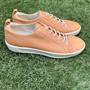 Ecco Soft 8 Genuine Leather Low Top Minimalist Sneakers Classic Tan Shoes Sz 41