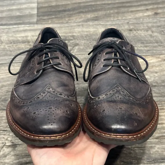 Ecco Vitrus Wing Tip Oxford Leather Dress Shoes in Moonless Brown/Gray Size 9