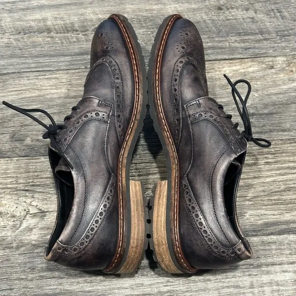 Ecco Vitrus Wing Tip Oxford Leather Dress Shoes in Moonless Brown/Gray Size 9
