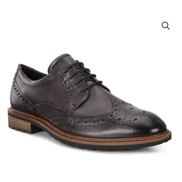 Ecco Vitrus Wing Tip Oxford Leather Dress Shoes in Moonless Brown/Gray Size 9