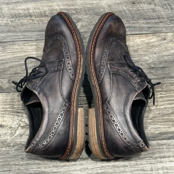 Ecco Vitrus Wing Tip Oxford Leather Dress Shoes in Moonless Brown/Gray Size 9