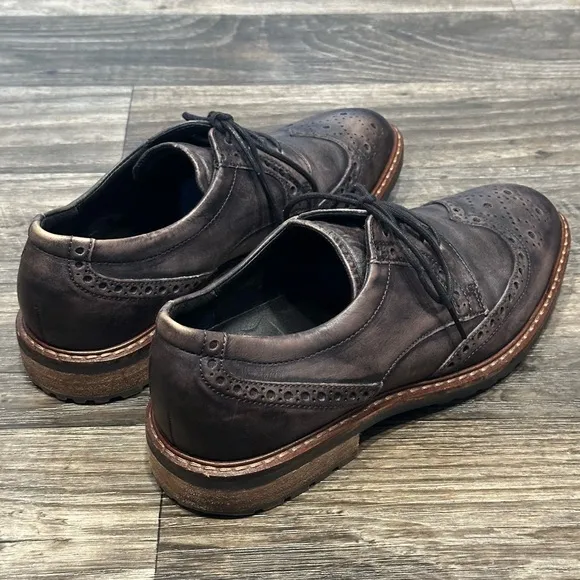 Ecco Vitrus Wing Tip Oxford Leather Dress Shoes in Moonless Brown/Gray Size 9