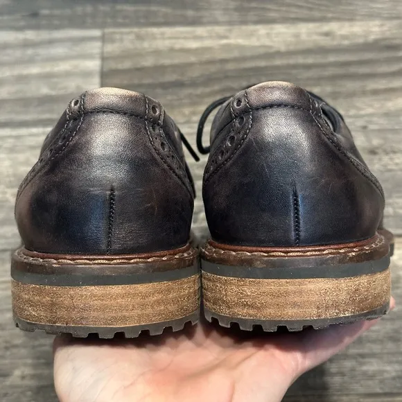 Ecco Vitrus Wing Tip Oxford Leather Dress Shoes in Moonless Brown/Gray Size 9