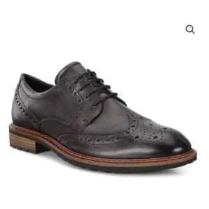 Ecco Vitrus Wing Tip Oxford Leather Dress Shoes in Moonless Brown/Gray Size 9