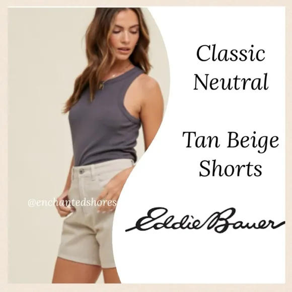 Eddie Bauer Shorts Classic Cargo Chino Side Zipper Neutral Tan Beige Size 12