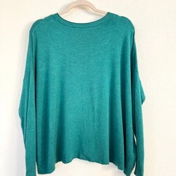 EILEEN FISHER Italian Yarn Boxy Sweater Green Relaxed Fit Viscose L Lagenlook