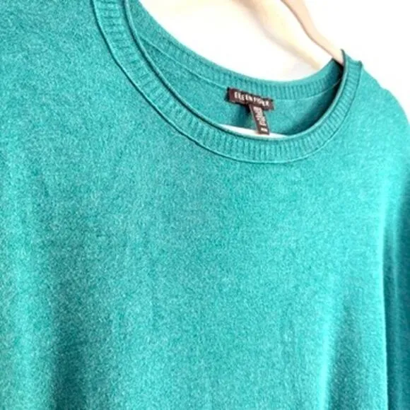 EILEEN FISHER Italian Yarn Boxy Sweater Green Relaxed Fit Viscose L Lagenlook