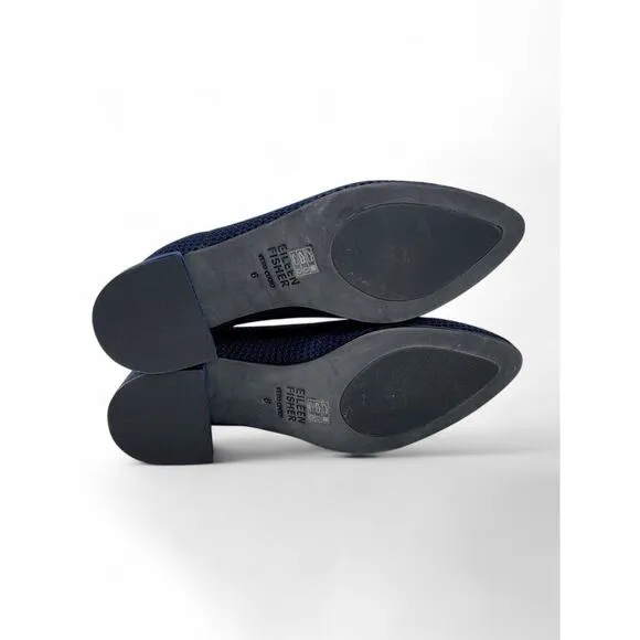 EILEEN FISHER Navy Gabby Recycled Stretch Knit Pump Chunky Heel Size 6 Comfort