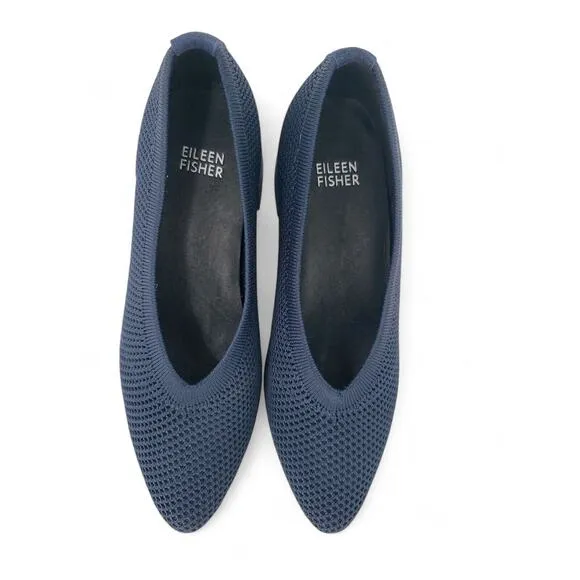EILEEN FISHER Navy Gabby Recycled Stretch Knit Pump Chunky Heel Size 6 Comfort