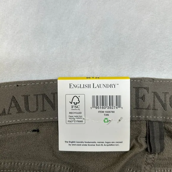 English Laundry Chino Pants Mens 32x30 Tan Stretch Straight Fit NEW