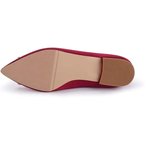 Erijunor Flat Shoes Women Red Satin Rhinestone  Pointy Toe Slip On Comfort Shoes
