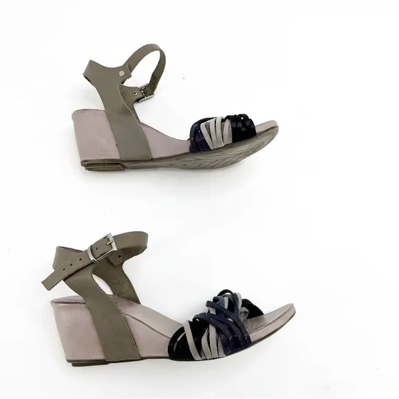 Ethem Tiurai Neutral &amp; Navy Shimmer Wedge Sandals, Size 36