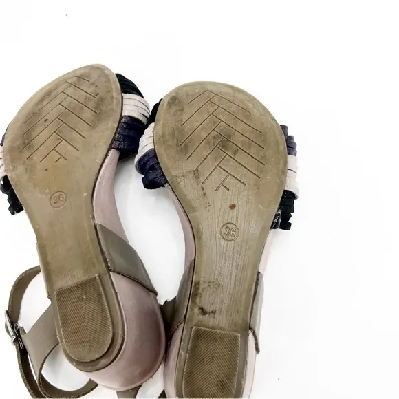 Ethem Tiurai Neutral &amp; Navy Shimmer Wedge Sandals, Size 36