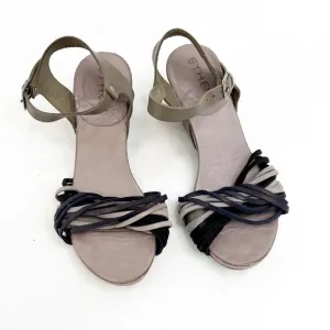 Ethem Tiurai Neutral &amp; Navy Shimmer Wedge Sandals, Size 36