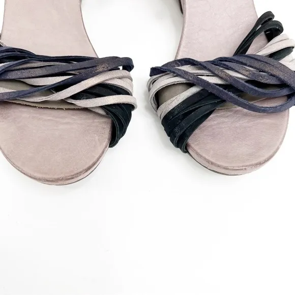 Ethem Tiurai Neutral &amp; Navy Shimmer Wedge Sandals, Size 36