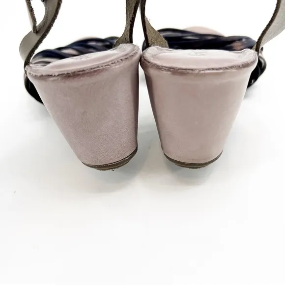 Ethem Tiurai Neutral &amp; Navy Shimmer Wedge Sandals, Size 36