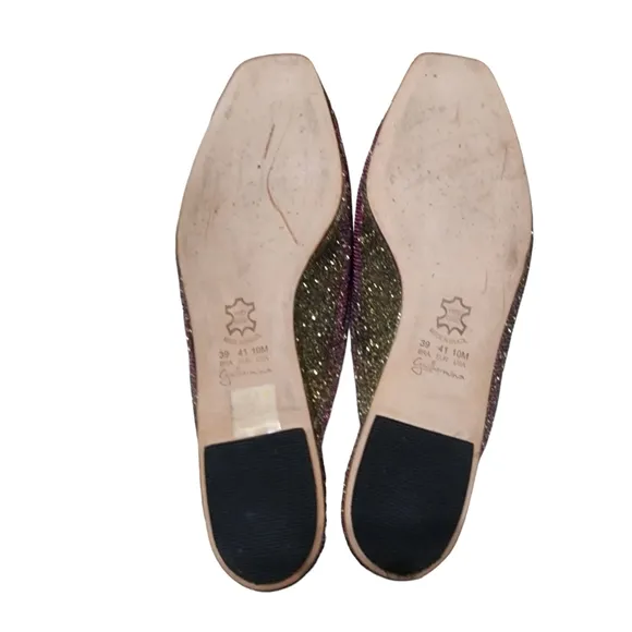 EUC Anthroplogie | Guilhermina Silver Glitter Bow Ballet Mules