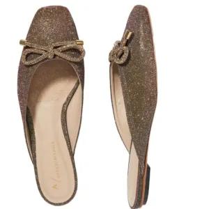EUC Anthroplogie | Guilhermina Silver Glitter Bow Ballet Mules