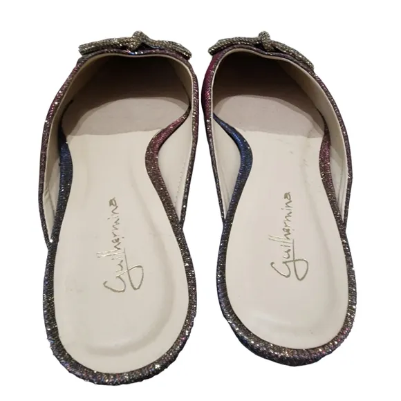 EUC Anthroplogie | Guilhermina Silver Glitter Bow Ballet Mules
