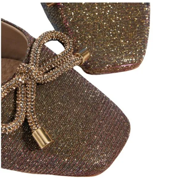 EUC Anthroplogie | Guilhermina Silver Glitter Bow Ballet Mules