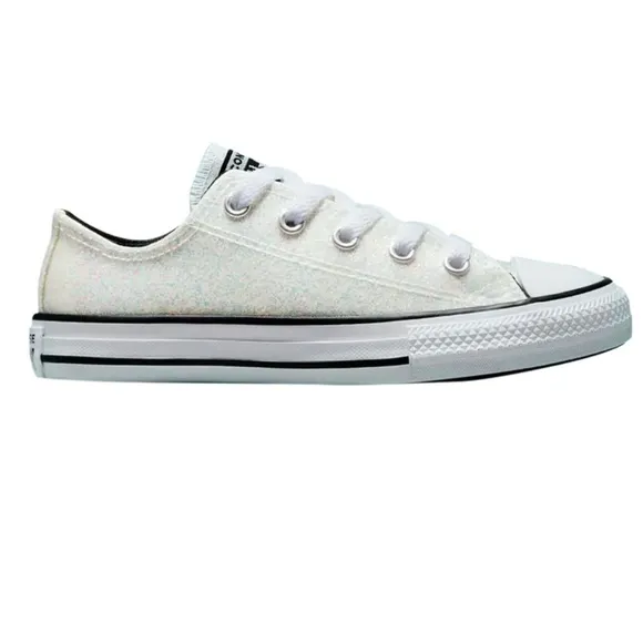 EUC Girls Converse Low All Star White Winter Glitter Iridescent Patent Size 2