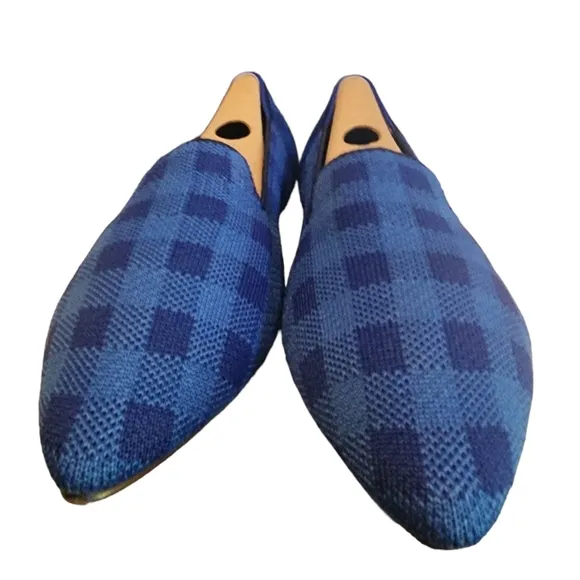 EUC Rothy's Limited Edition Lazuli Gingham Chrck The Point Flat
