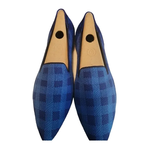 EUC Rothy's Limited Edition Lazuli Gingham Chrck The Point Flat