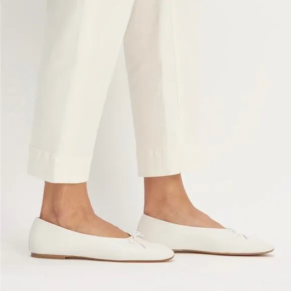 EVERLANE The Italian Leather Day Ballet Flat in White Slip On Bow Toe Size 9 NEW
