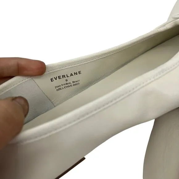 EVERLANE The Italian Leather Day Ballet Flat in White Slip On Bow Toe Size 9 NEW
