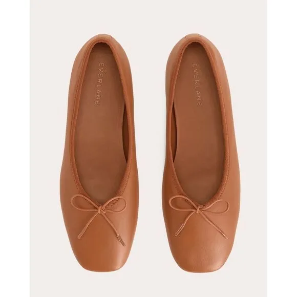 Everlane The Italian Leather Day Ballet Flat Womens 8.5 Toasted Almond Brown NEW