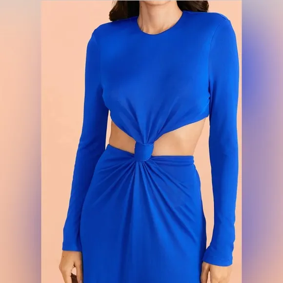 Farm Rio Women Round Neck Blue Knot Cut Out Maxi Dress designer Blue new Small