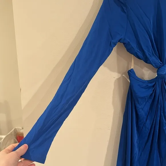 Farm Rio Women Round Neck Blue Knot Cut Out Maxi Dress designer Blue new Small