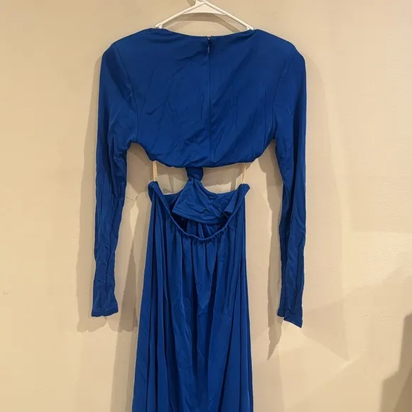 Farm Rio Women Round Neck Blue Knot Cut Out Maxi Dress designer Blue new Small