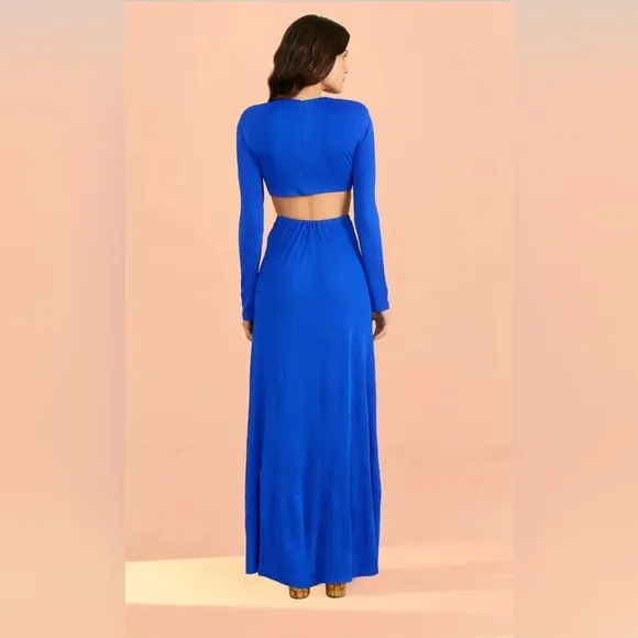 Farm Rio Women Round Neck Blue Knot Cut Out Maxi Dress designer Blue new Small