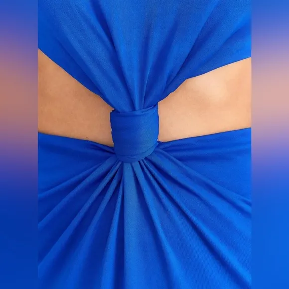Farm Rio Women Round Neck Blue Knot Cut Out Maxi Dress designer Blue new Small