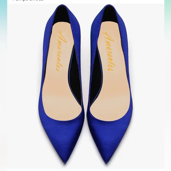 Fashion Pointed Toe Slip On Comfort Basic Kitten Heel Pumps Shoes Blue Satin