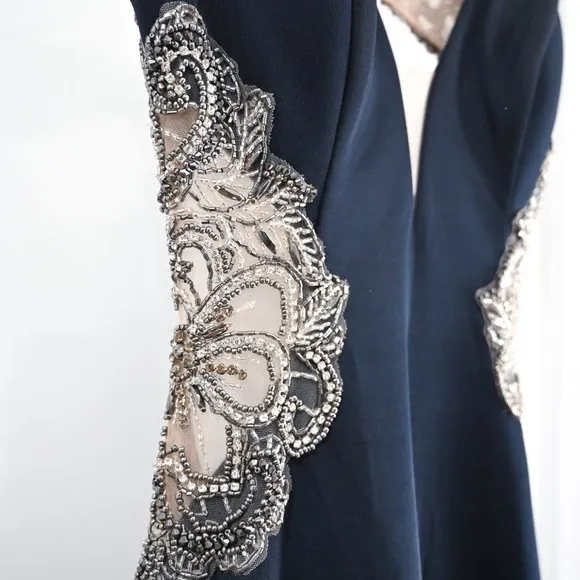 Faviana Size 6 Long Fitted Dress With Beading At Side Waist And Open Back
