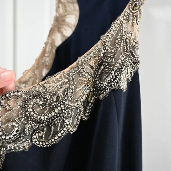 Faviana Size 6 Long Fitted Dress With Beading At Side Waist And Open Back