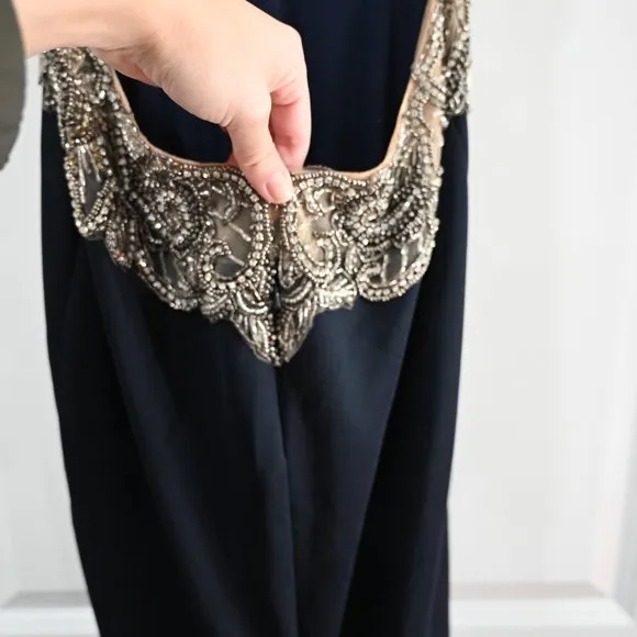Faviana Size 6 Long Fitted Dress With Beading At Side Waist And Open Back