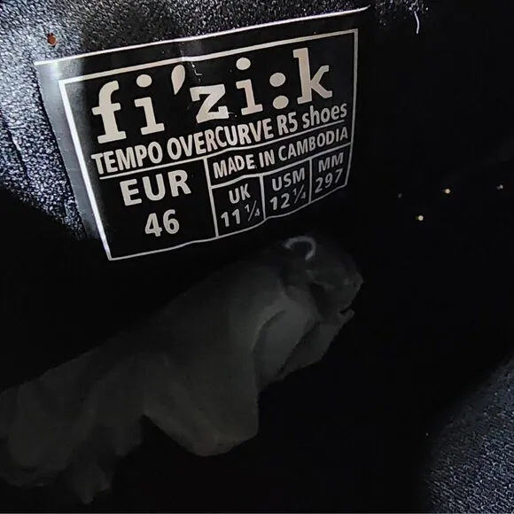 Fizik R5 Tempo Overcurve Men's Cycling Shoes Black EUR 46 US 12 1/4 UK 11 1/4