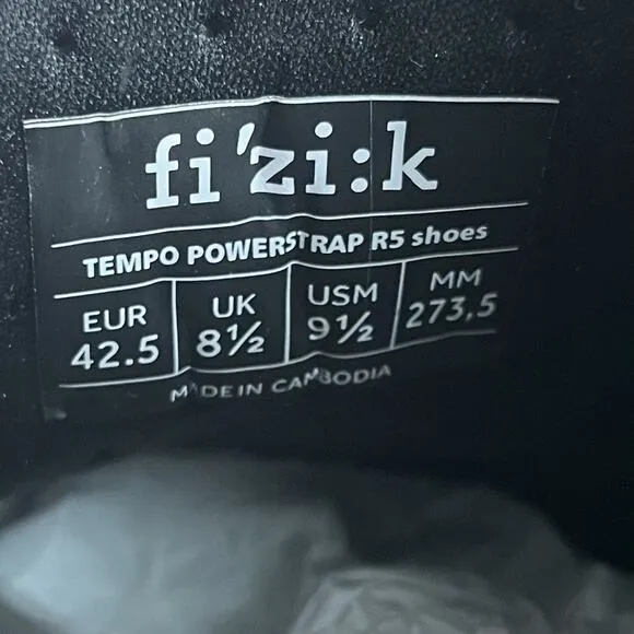 Fizik Tempo R5 Powerstrap Men’s Size 9.5 Road Cycling Shoes Black Bike
